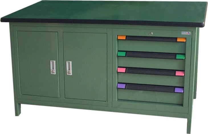 metal workbench with drawers