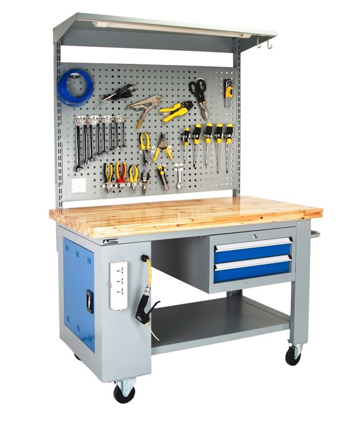 mobile workbench with pegboard