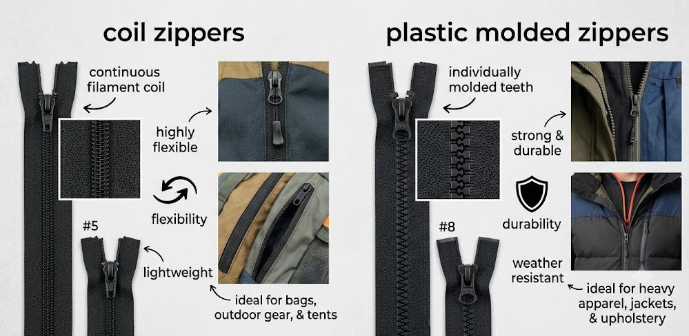 Coil Zippers vs. Plastic Molded Zippers