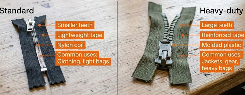 Standard vs. Heavy-duty Zippers