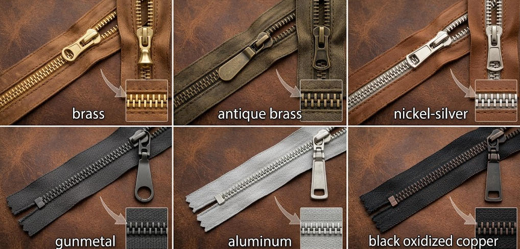 Different metal materials of Metal Zippers for Leather Jackets